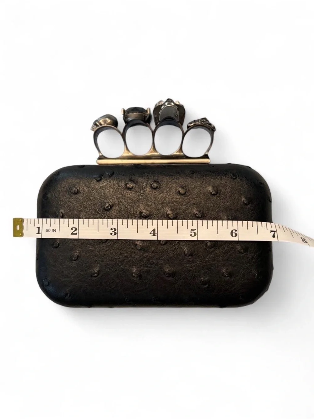 Skull & Crystal Silver Tone Knuckle Clutch Bag
